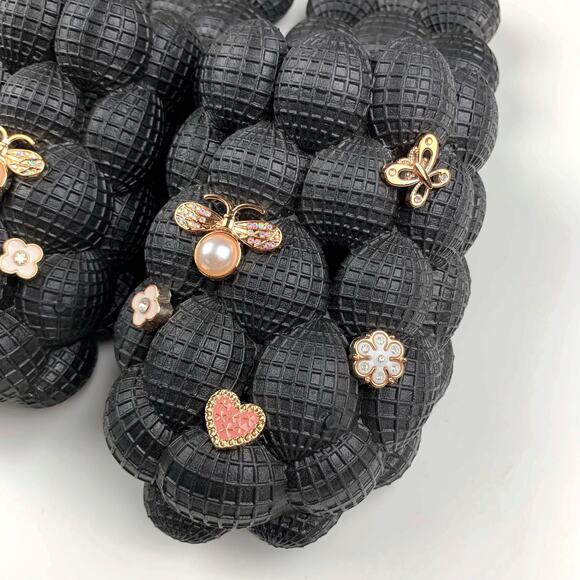 Massage Bubble Slides Black Slip On Sparkly Charms Flowers Butterfly Women's 10 - Picture 3 of 9